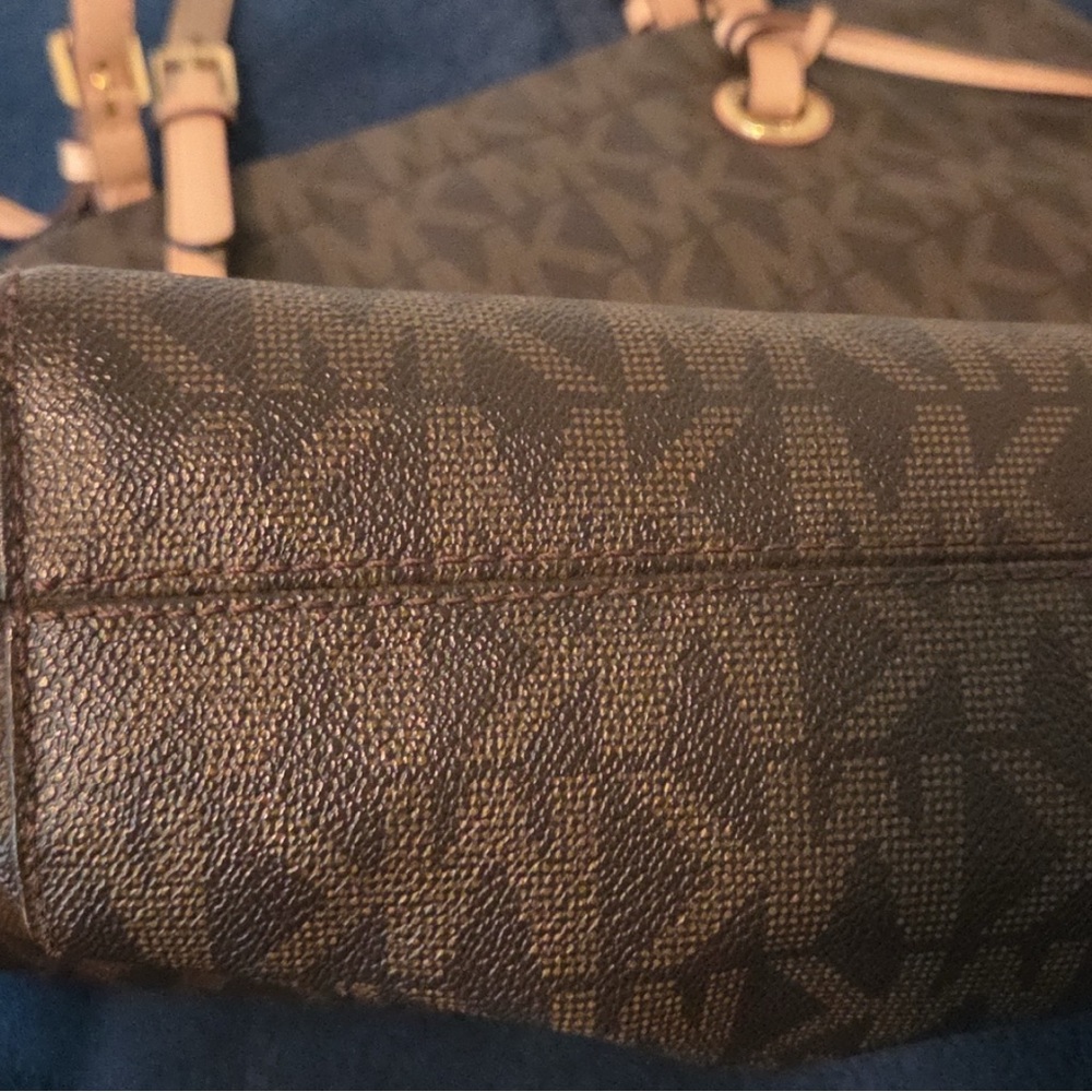 Michael Kors Signature Monogram Leather Jet Set Tote Brown Shoulder Bag Large - Picture 12 of 12